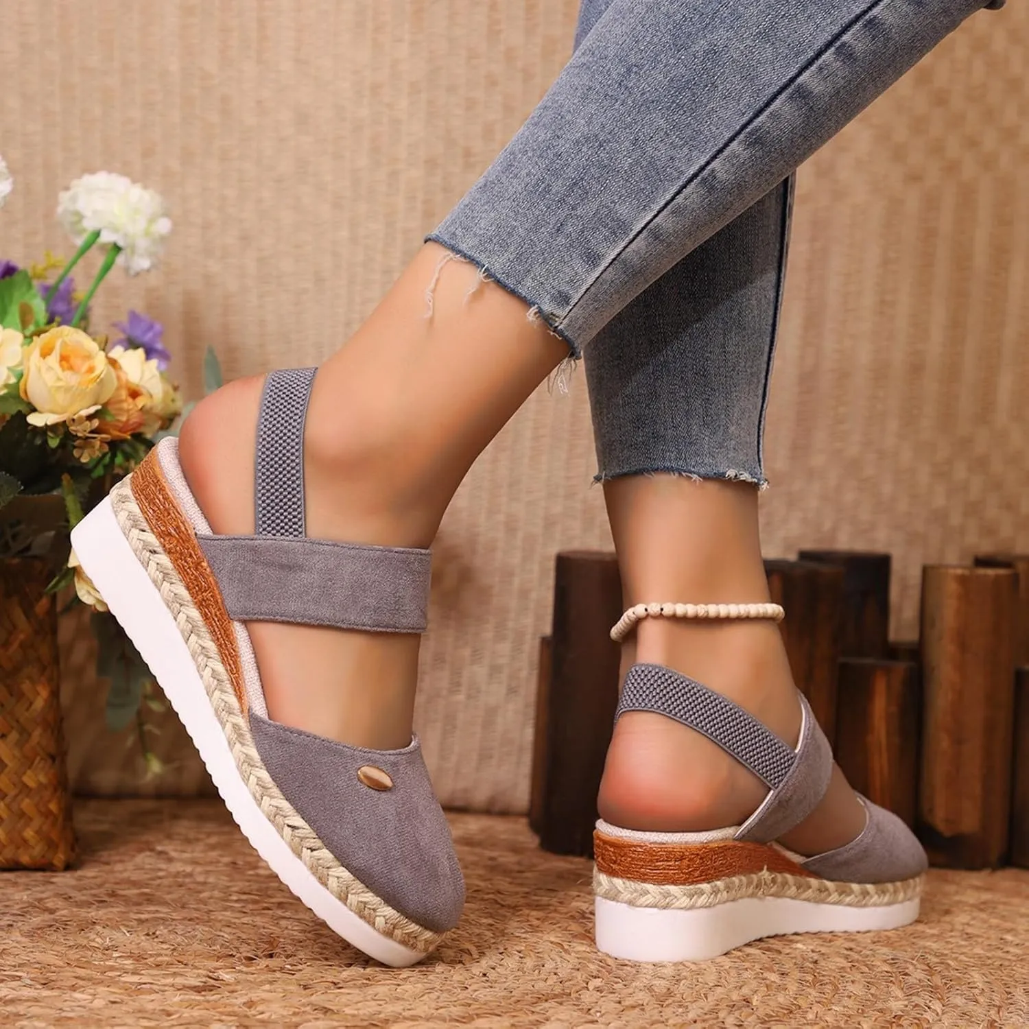Espadrilles Wedges for Women Closed Toe Ankle Strap Dressy Casual Wedges Summer Slip On Platform Sandals Comfortable Wide Width Beach Shoes
