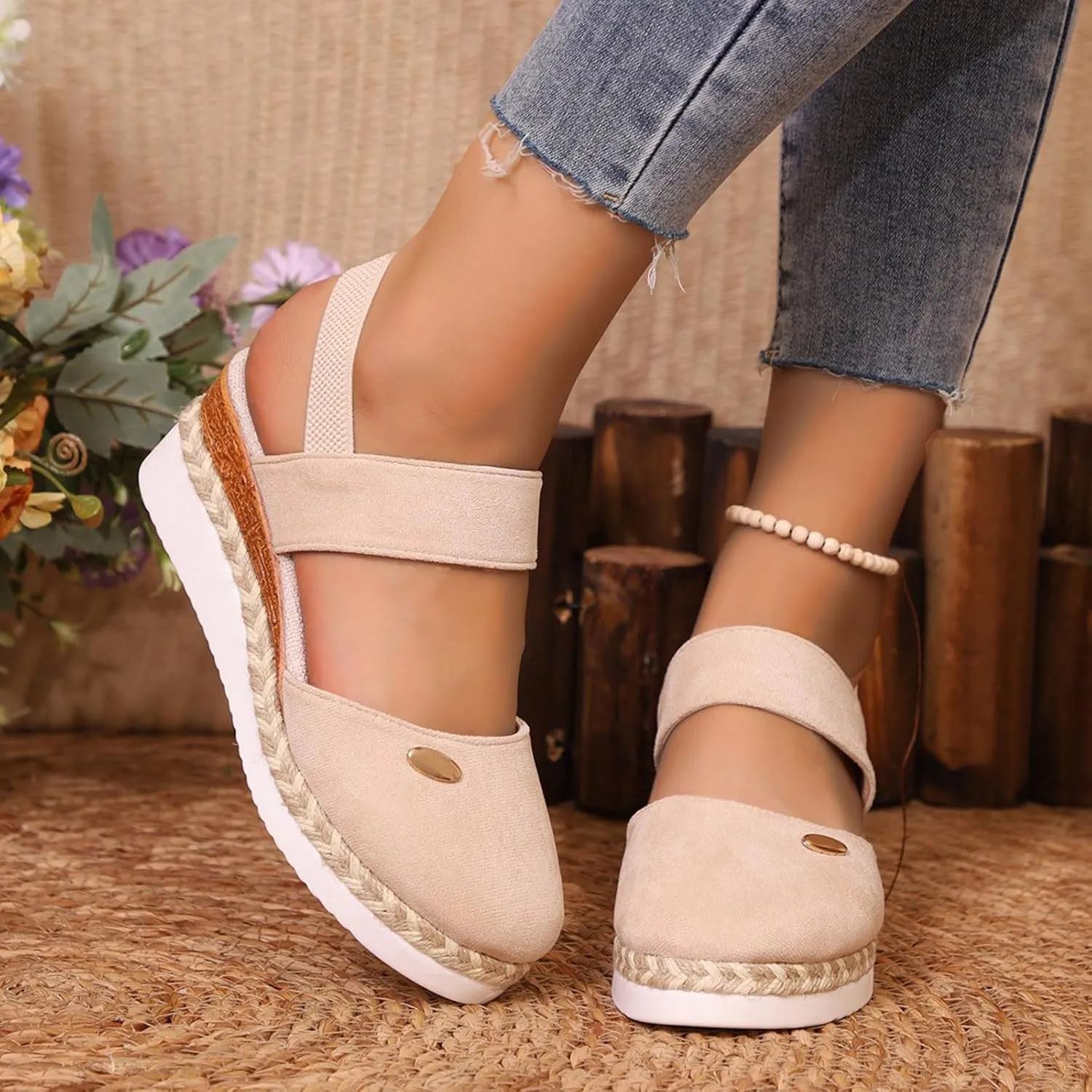 Espadrilles Wedges for Women Closed Toe Ankle Strap Dressy Casual Wedges Summer Slip On Platform Sandals Comfortable Wide Width Beach Shoes