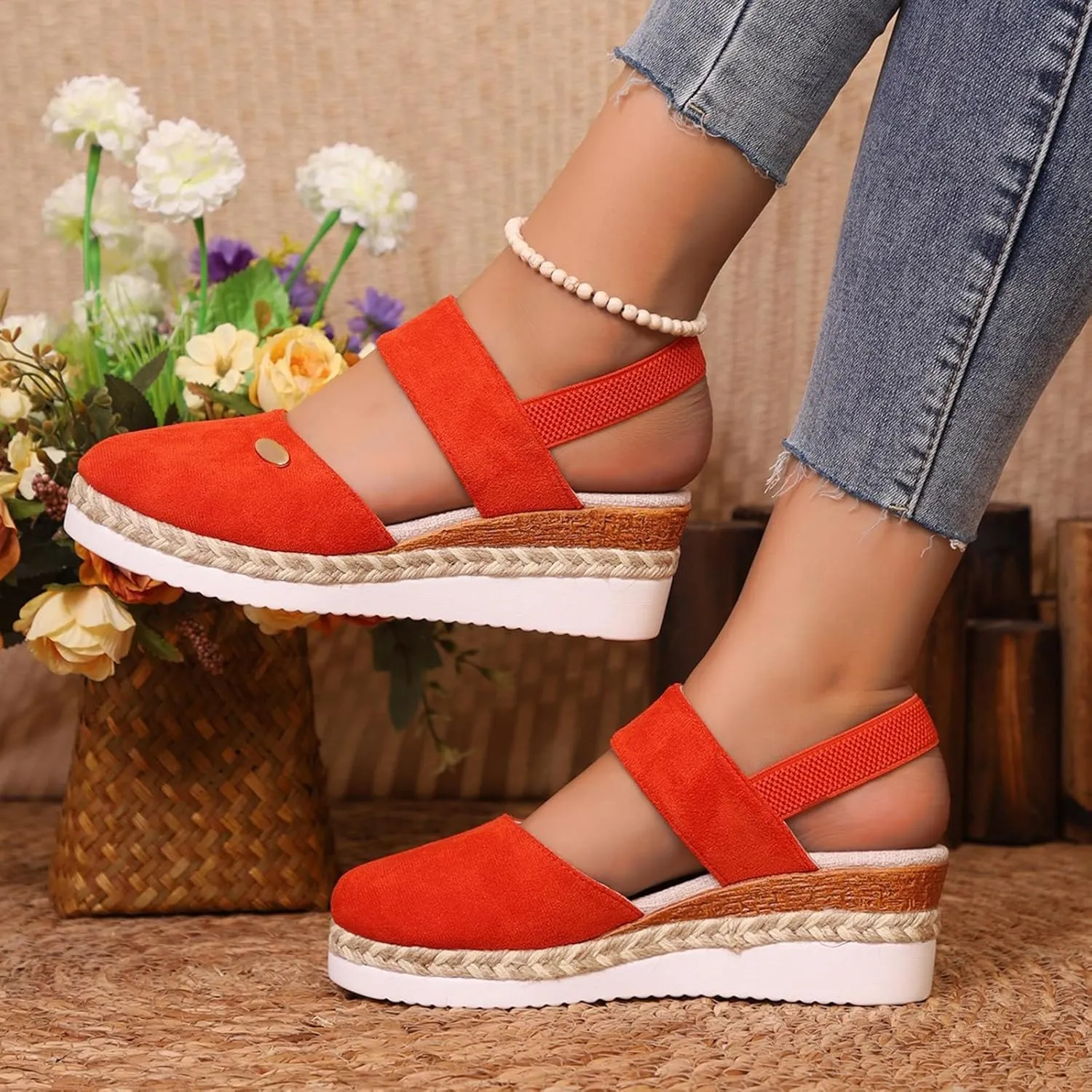 Espadrilles Wedges for Women Closed Toe Ankle Strap Dressy Casual Wedges Summer Slip On Platform Sandals Comfortable Wide Width Beach Shoes