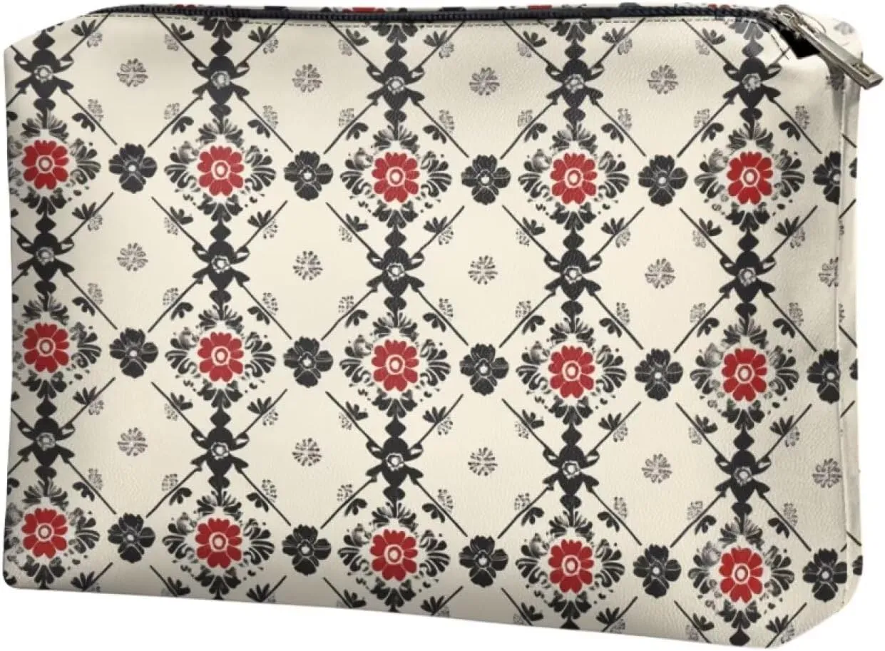 Ethnic Style Plaid Professional Makeup Bag  Compact Makeup Bags for Women with PU Leather & Water-Resistant Design | Travel Makeup Bag for Work, Gym, Weekend Trips