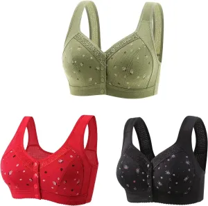 Everyday Daisy Snap Lace Bra Pack of 3 Bras for Seniors - Women's Front Close Builtup Sports Push Up Wire Free Bra