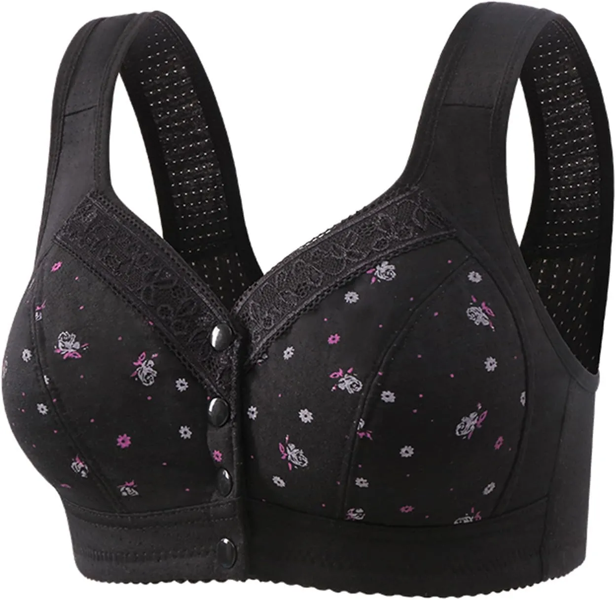 Everyday Daisy Snap Lace Bra Pack of 3 Bras for Seniors - Women's Front Close Builtup Sports Push Up Wire Free Bra