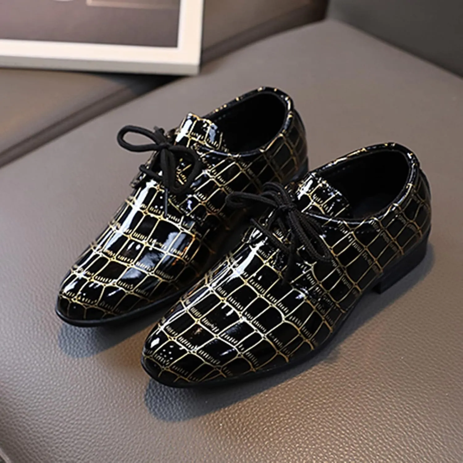 Fashion Boys Modern Dance Shoes Prom Ballroom Latin Dance Shoes Leather Lace Up Dance Performance Shoes for Kids (Black, 11 Toddler)