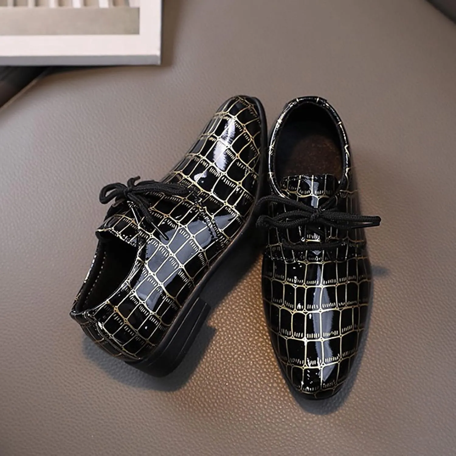 Fashion Boys Modern Dance Shoes Prom Ballroom Latin Dance Shoes Leather Lace Up Dance Performance Shoes for Kids (Black, 11 Toddler)