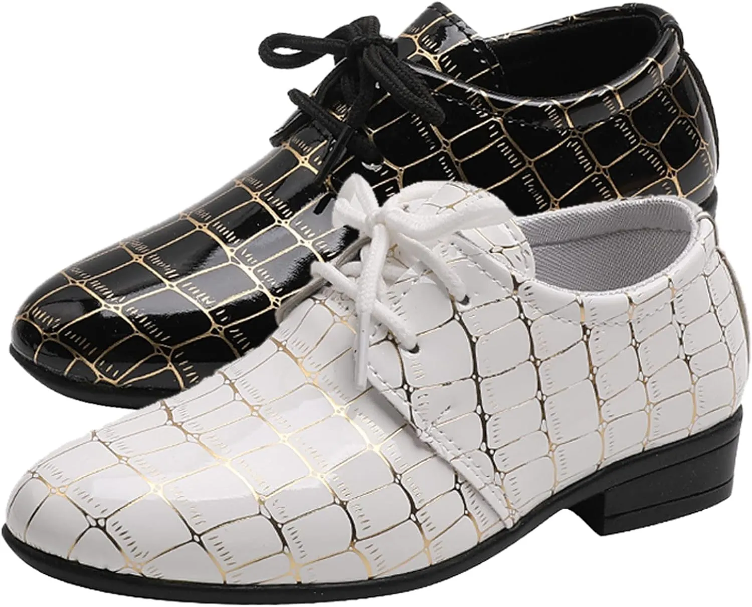 Fashion Boys Modern Dance Shoes Prom Ballroom Latin Dance Shoes Leather Lace Up Dance Performance Shoes for Kids (Black, 11 Toddler)