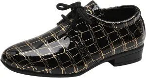 Fashion Boys Modern Dance Shoes Prom Ballroom Latin Dance Shoes Leather Lace Up Dance Performance Shoes for Kids (Black, 11 Toddler)