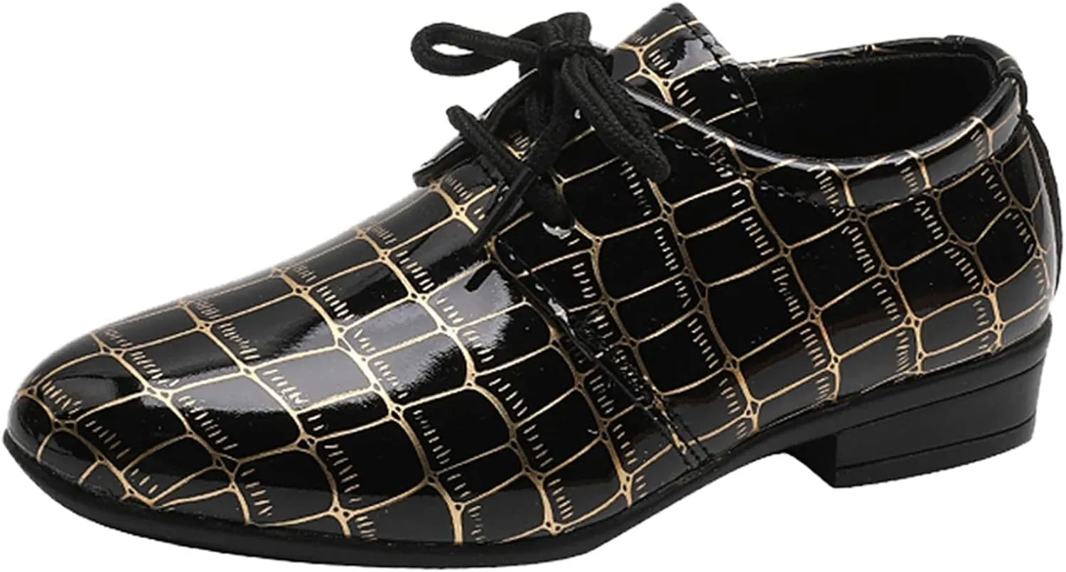 Fashion Boys Modern Dance Shoes Prom Ballroom Latin Dance Shoes Leather Lace Up Dance Performance Shoes for Kids (Black, 11 Toddler)