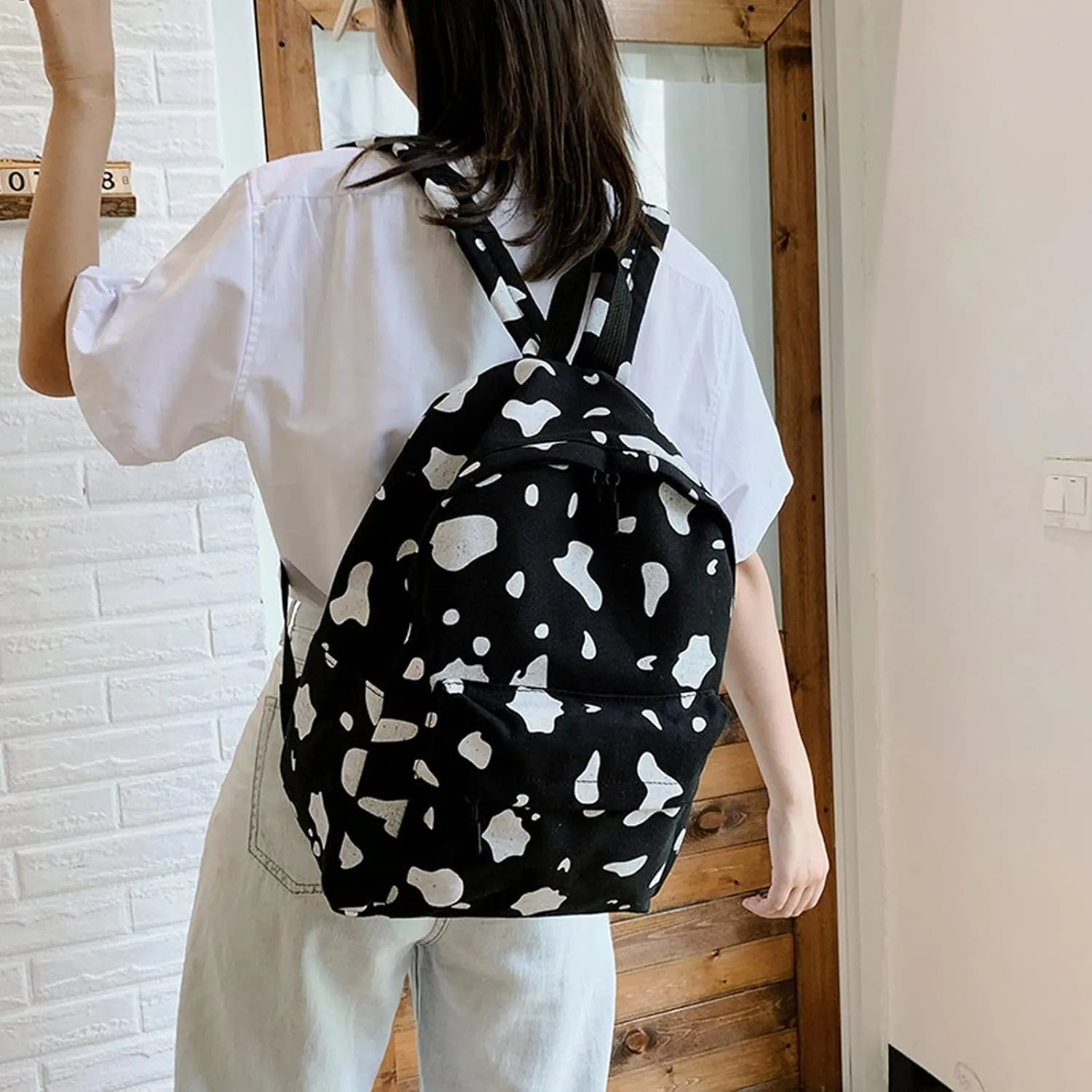 Fashion Cloth Canvas Backpack for Women Waterproof Nylon Anti-Theft Rucksack Designer Backpack Purse for Women(Black)