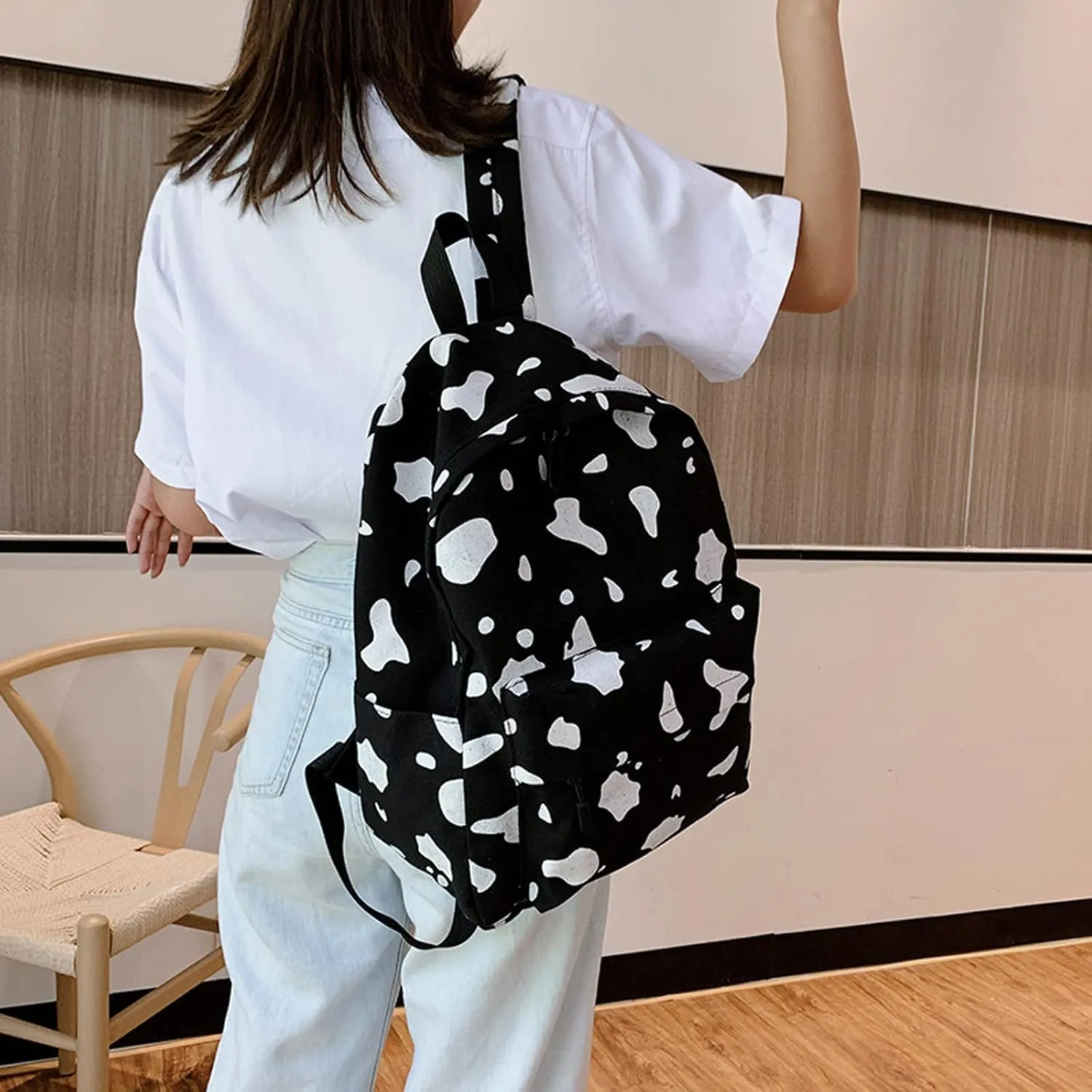 Fashion Cloth Canvas Backpack for Women Waterproof Nylon Anti-Theft Rucksack Designer Backpack Purse for Women(Black)