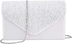 Fashion Ladies BagEvening Clutch, Womens Satin Clutch Bag Envelope Purse for Wedding and Party (Color : White)