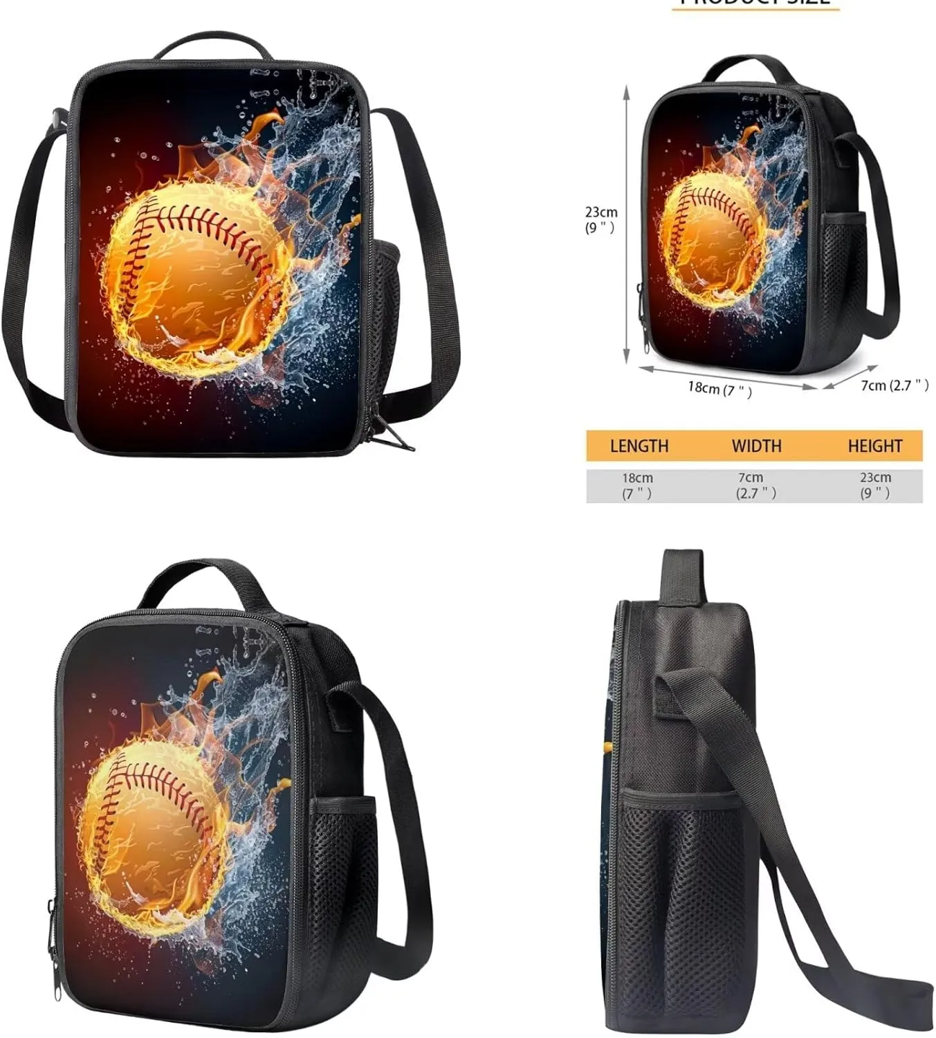 Fire Basketball 3pcs Kids Boys School Bookbag with Insulated Cooler Lunch Bag Pencil Case Full Set Black School Backpack Daypack for Kids Teen