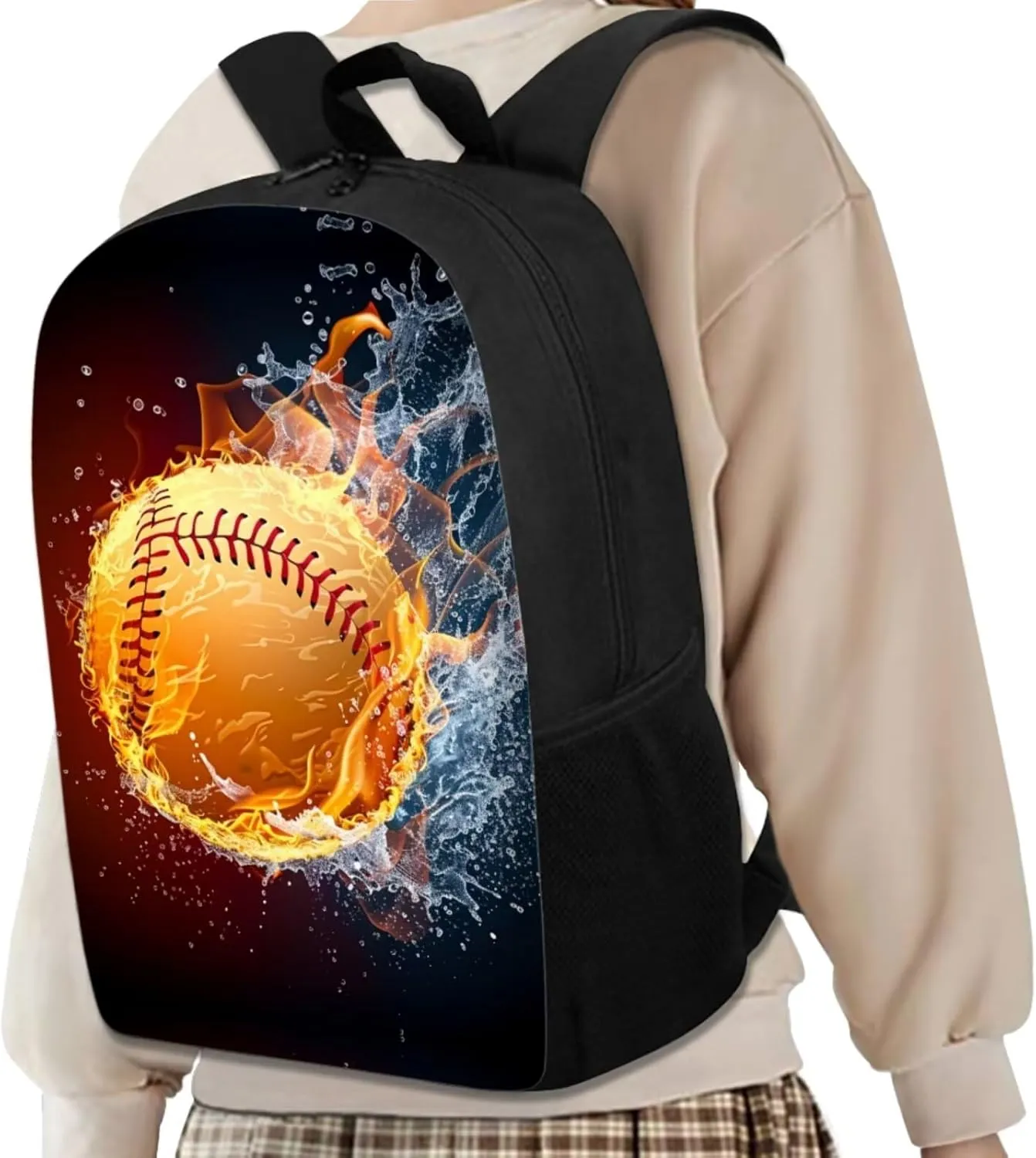 Fire Basketball 3pcs Kids Boys School Bookbag with Insulated Cooler Lunch Bag Pencil Case Full Set Black School Backpack Daypack for Kids Teen
