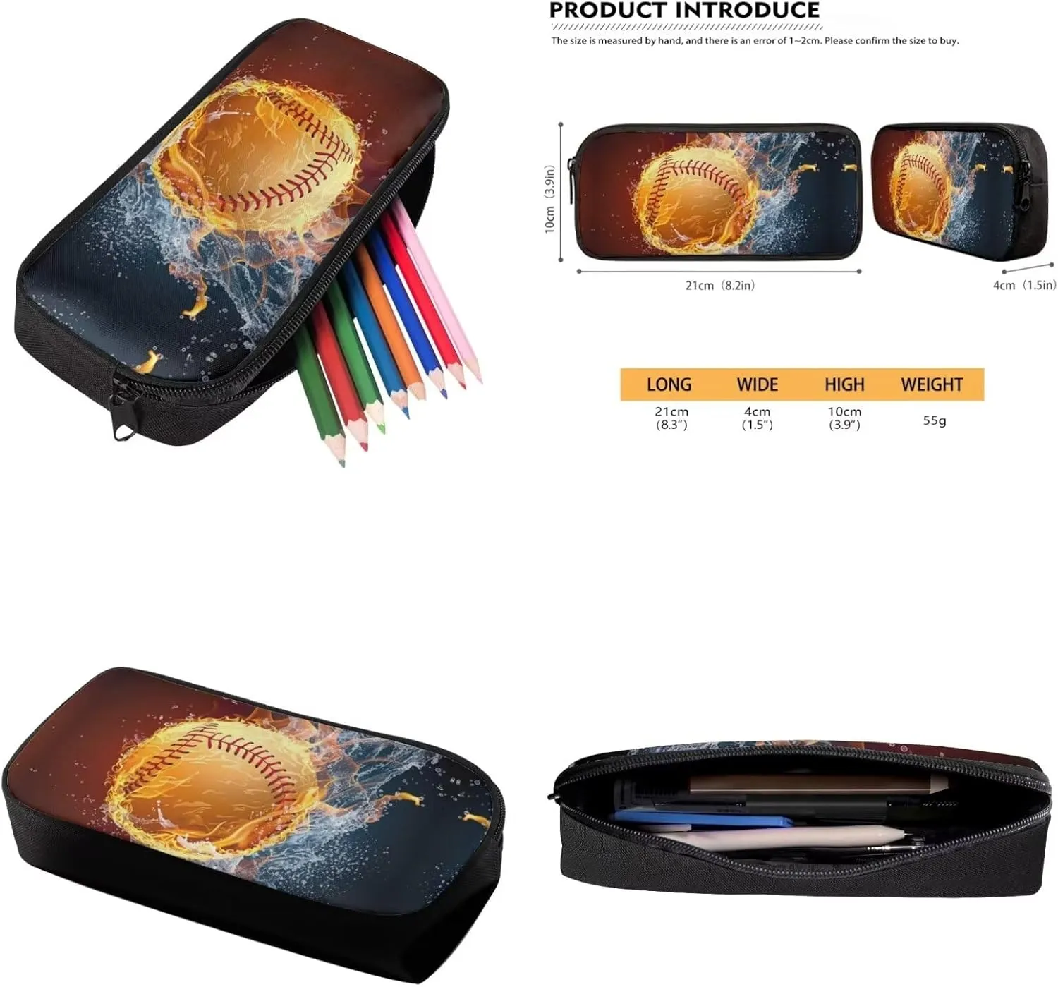 Fire Basketball 3pcs Kids Boys School Bookbag with Insulated Cooler Lunch Bag Pencil Case Full Set Black School Backpack Daypack for Kids Teen