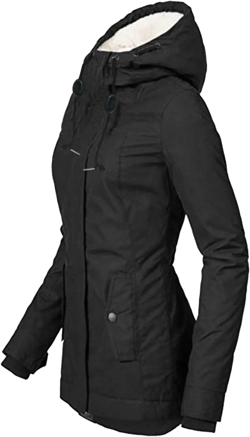 Fleece Coat for Women Long Sleeve Button Full Zip Up Plain Hooded Plush Jacket with Pocket Plus Size Trendy Autumn Winter