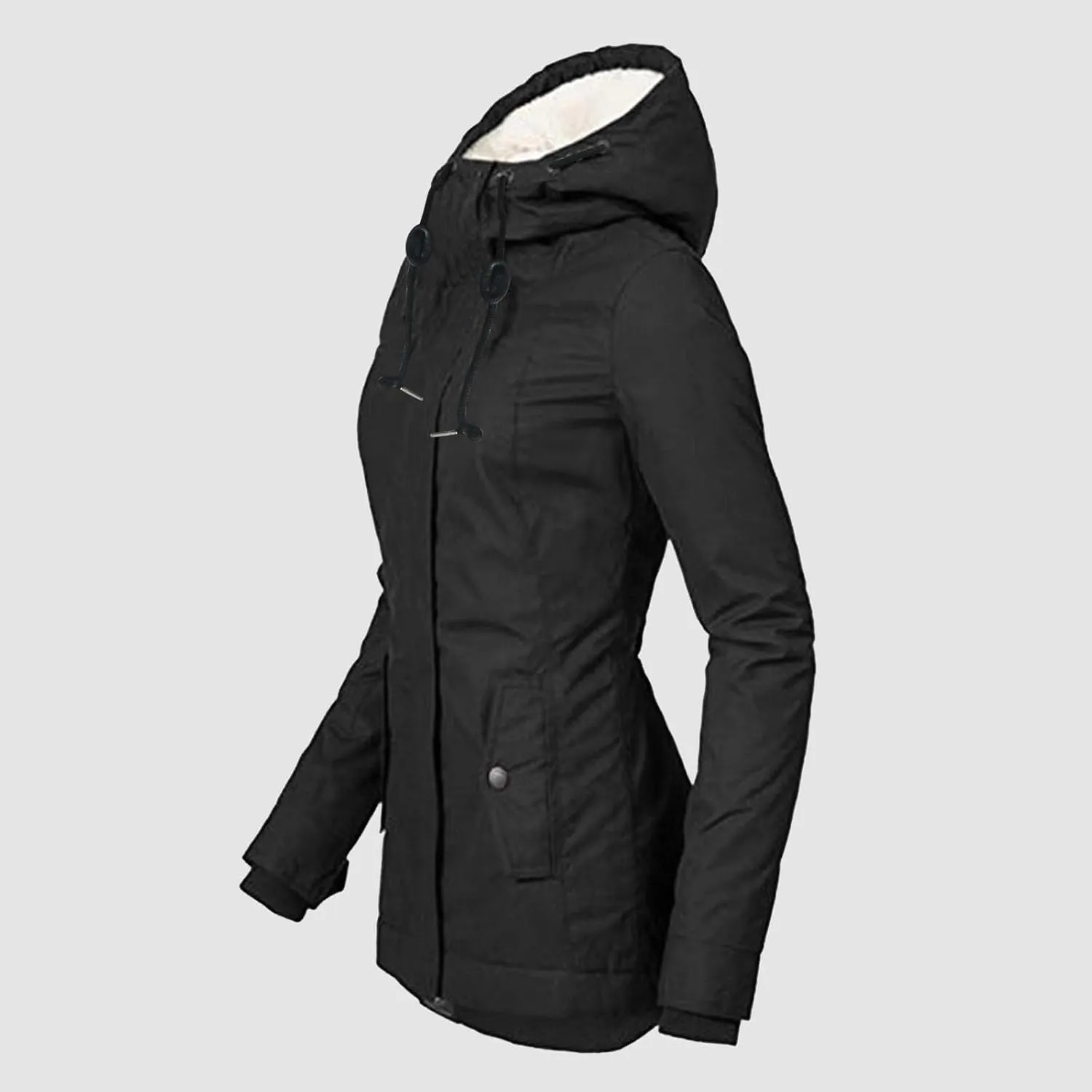 Fleece Coat for Women Long Sleeve Button Full Zip Up Plain Hooded Plush Jacket with Pocket Plus Size Trendy Autumn Winter