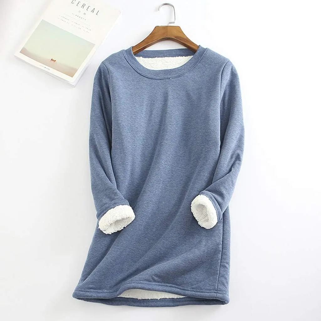Fleece Lined Sweatshirts for Women Crewneck Warm Sherpa Sweatshirt Pullover 2024 Winter Thermal Underwear Loungewear