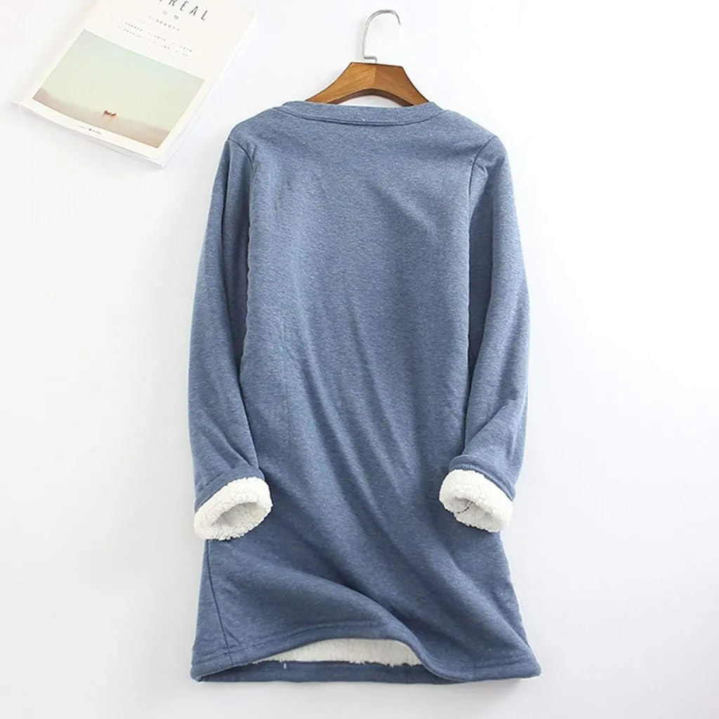 Fleece Lined Sweatshirts for Women Crewneck Warm Sherpa Sweatshirt Pullover 2024 Winter Thermal Underwear Loungewear