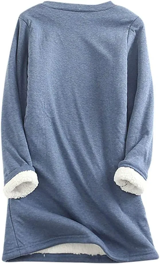 Fleece Lined Sweatshirts for Women Crewneck Warm Sherpa Sweatshirt Pullover 2024 Winter Thermal Underwear Loungewear
