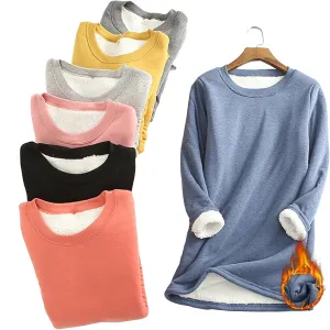 Fleece Lined Sweatshirts for Women Crewneck Warm Sherpa Sweatshirt Pullover 2024 Winter Thermal Underwear Loungewear