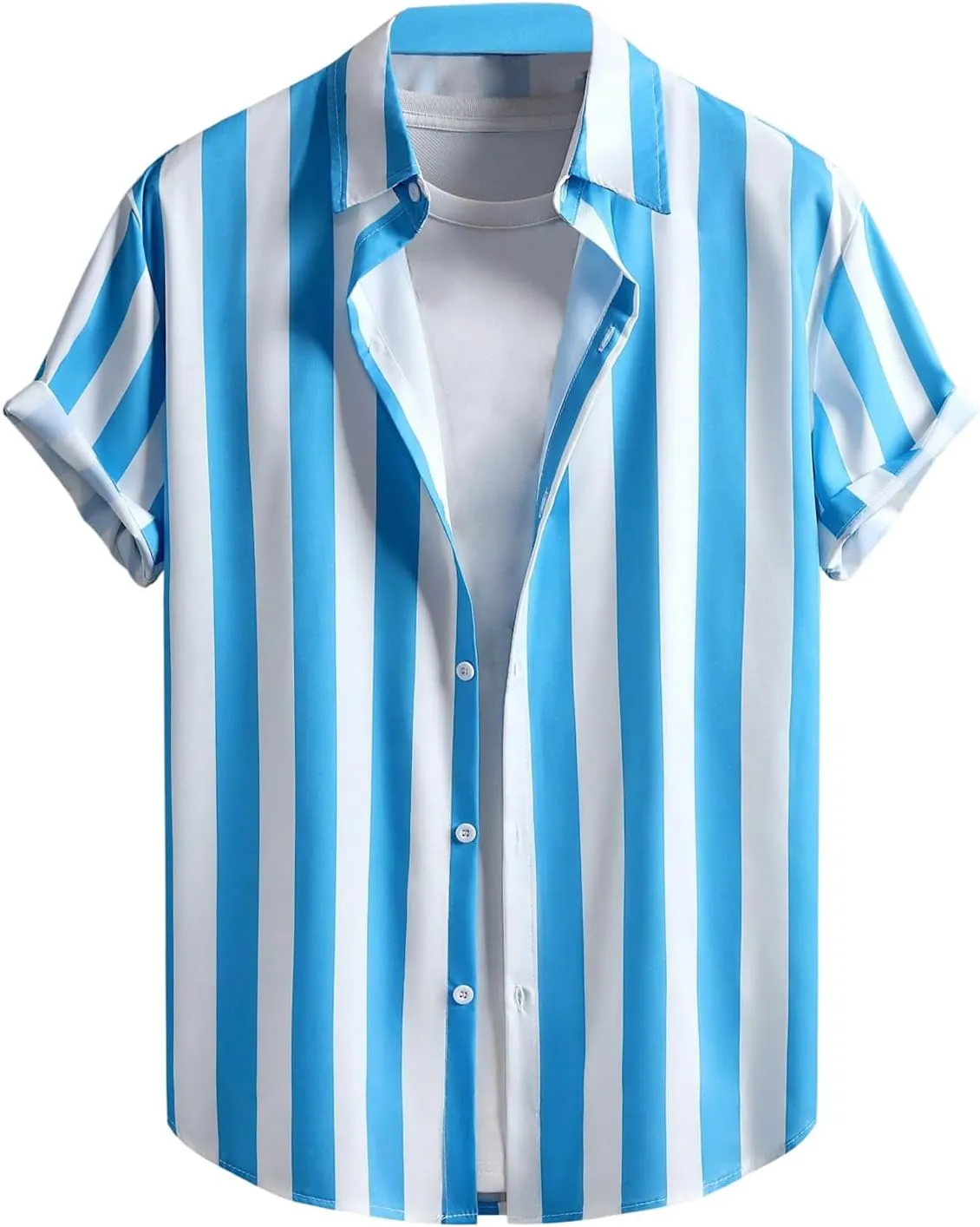 Floerns Men's Striped Shirts Casual Short Sleeve Button Down Shirts