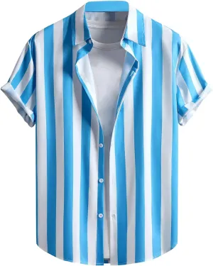 Floerns Men's Striped Shirts Casual Short Sleeve Button Down Shirts