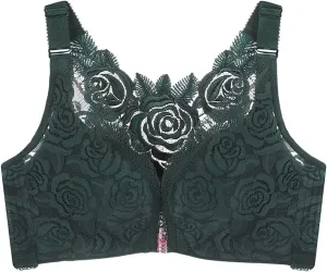 Floral Secrets Push Up Comfort Rose Bra, Front Closure Lace Comfy No Wire Bras Wire-Free & Seamless Bra