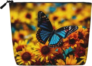 flower and butterfly Print Cosmetic Bags for Women Large Capacity Purse Travel Toiletry Zipper Storage Pouch