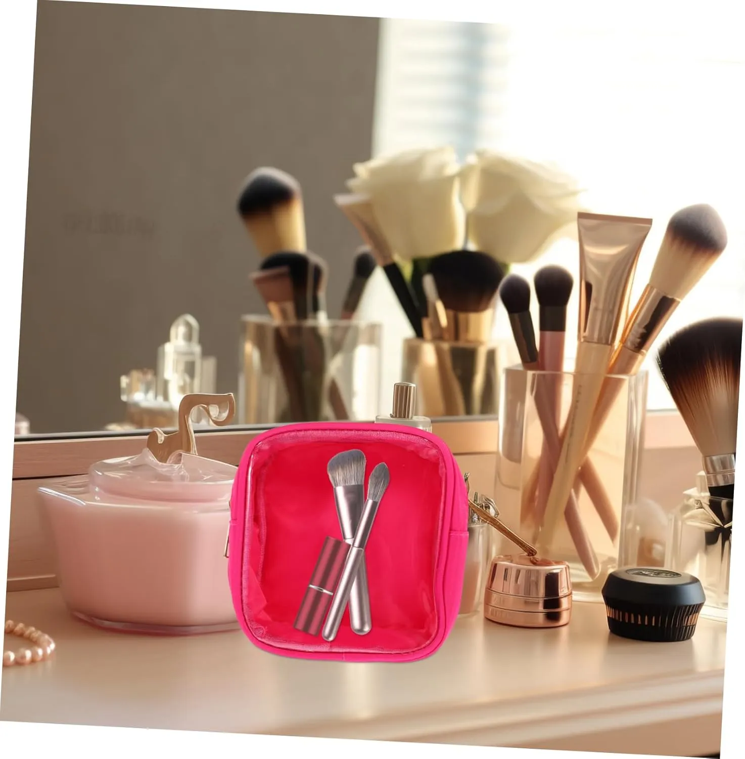 FRCOLOR Hanging Toiletry Travel Bag for Women Makeup Bag Zipper Compact Storage for Cosmetics