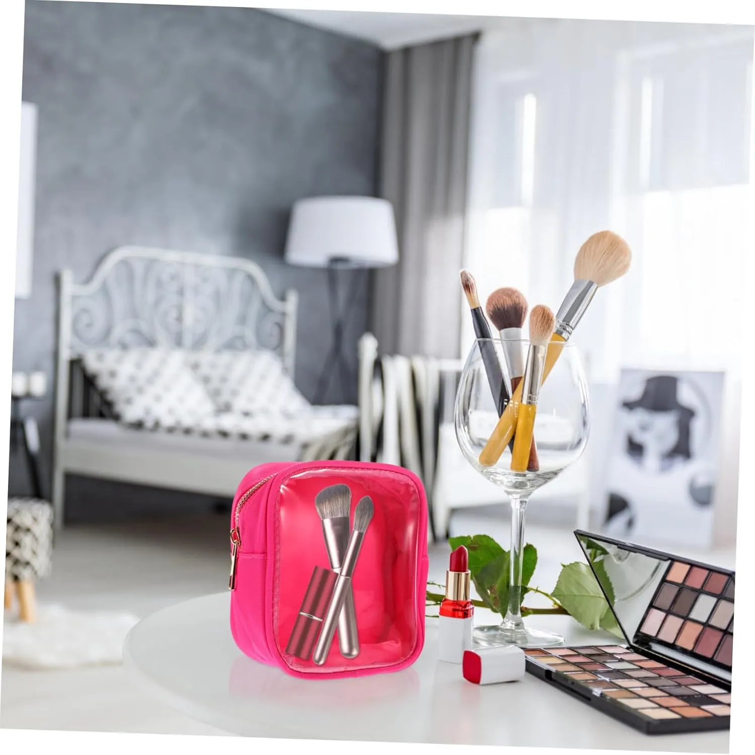 FRCOLOR Hanging Toiletry Travel Bag for Women Makeup Bag Zipper Compact Storage for Cosmetics
