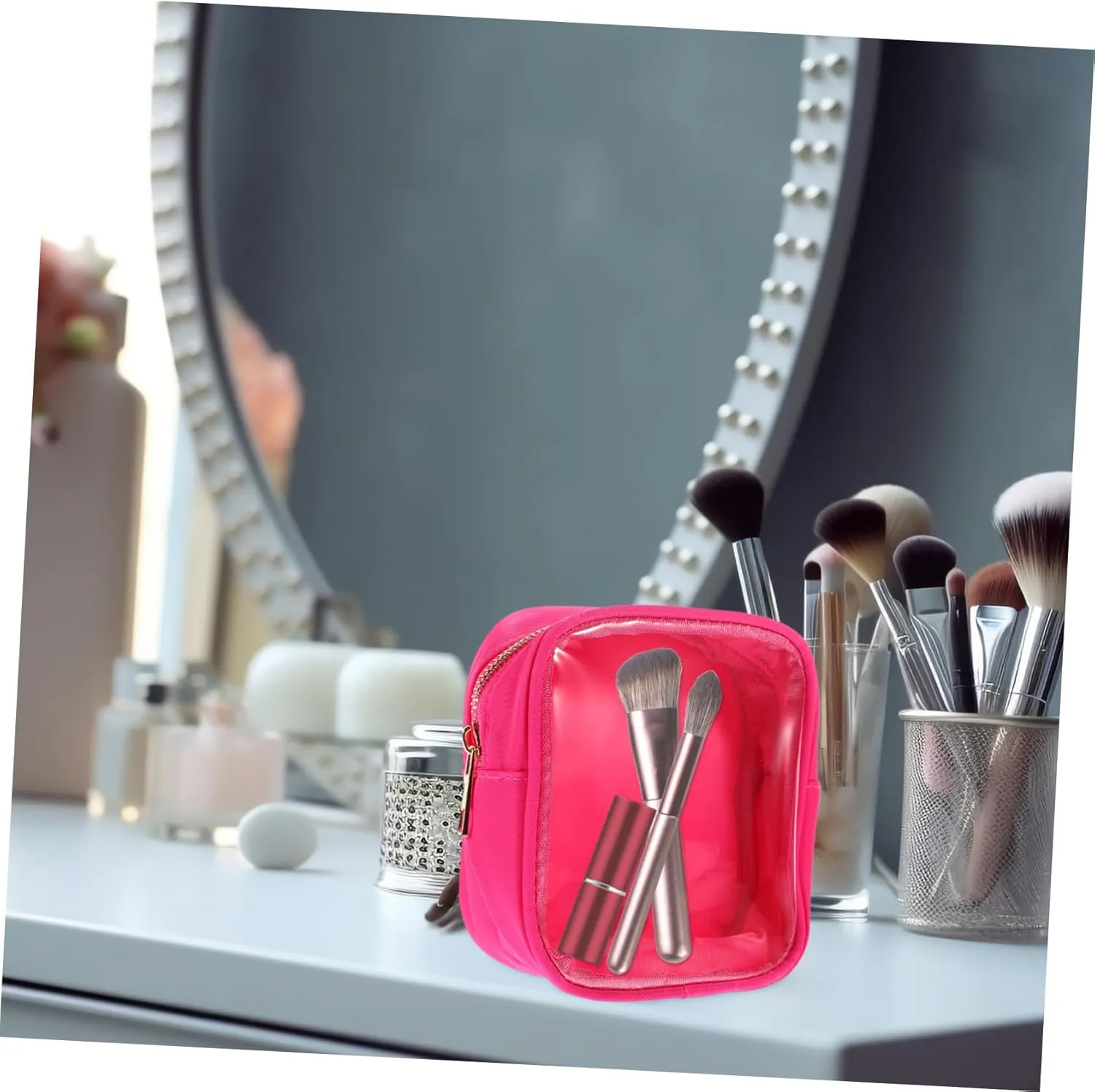 FRCOLOR Hanging Toiletry Travel Bag for Women Makeup Bag Zipper Compact Storage for Cosmetics