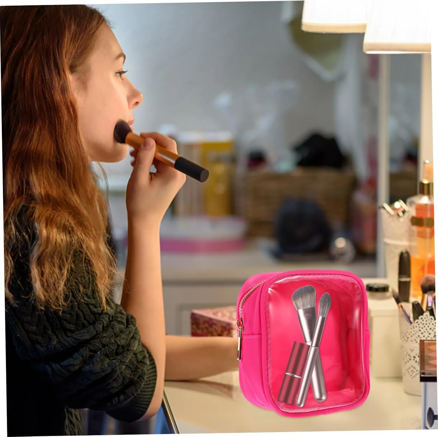 FRCOLOR Hanging Toiletry Travel Bag for Women Makeup Bag Zipper Compact Storage for Cosmetics