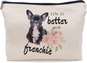 French Bulldog Frenchie Makeup Bag Cosmetic Bags for Women, Frenchie Gifts for Women, French Bulldog Mom Gifts, Life is Better with a Frenchie Small Makeup Cosmetic Bag for Purse