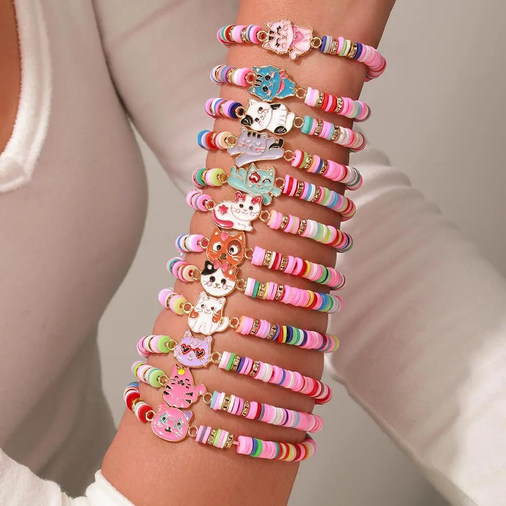 Friendship Bracelets for Women - Heishi Surfer Colorful Smile Butterfly Clay Beaded Stretch Bracelets Elastic Layering - Stackable Boho Disc Y2K Aesthetic Summer Jewelry Set.