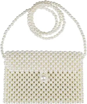 FUNDI White Pearl Purse Shoulder Bag for Women Purse Pearl Beaded Clutch Bag Crossbody Beaded Clutch Evening Bag for Prom Party Wedding Date
