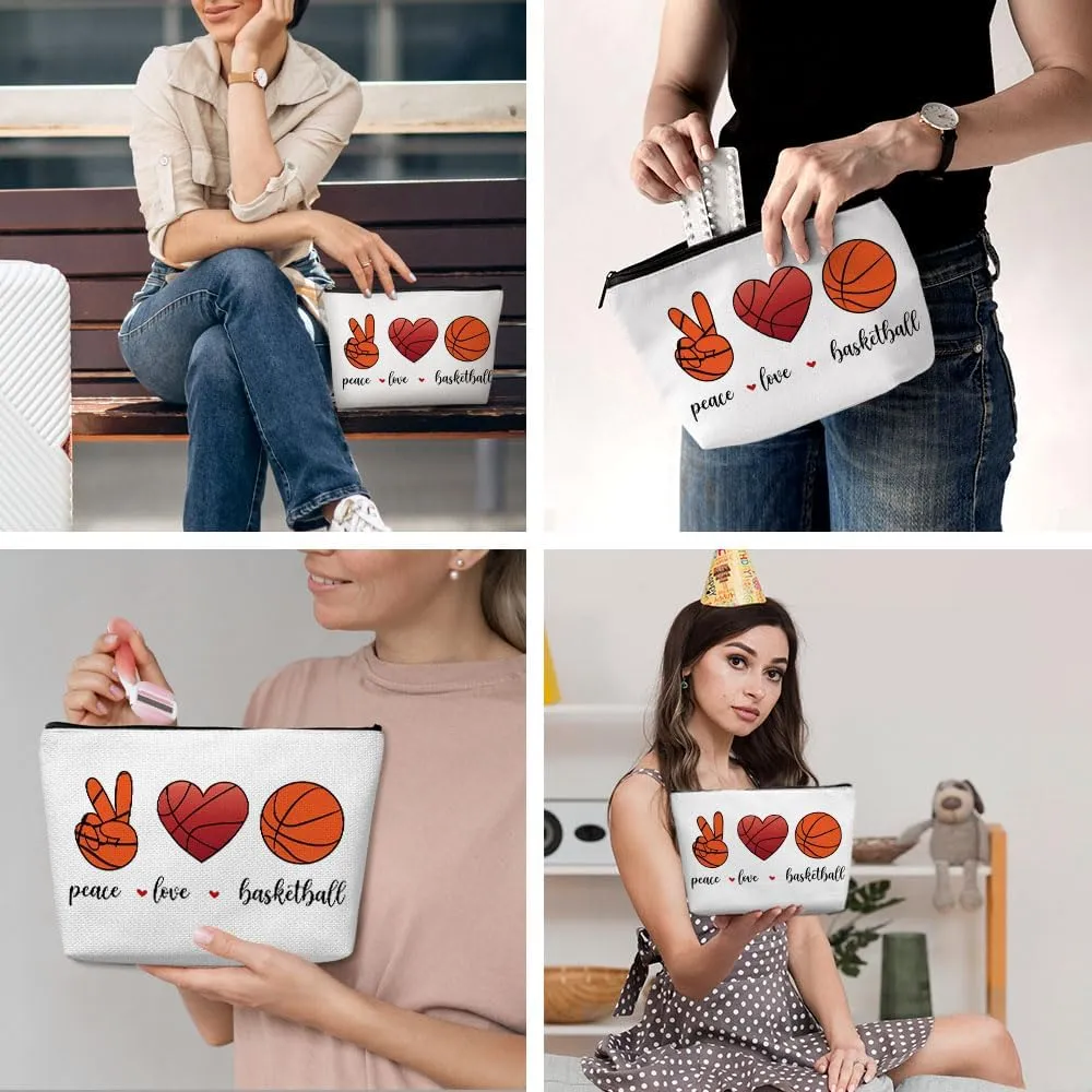 Funny Loves Basketball Cosmetic Bag for Women, Basketball Gifts, Basketball Lovers Gifts Makeup Bag Inspirational Cosmeticcase for Sport Basketball Coach Teacher Birthday Friendship Christmas