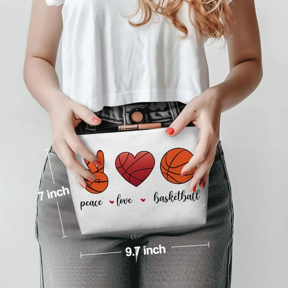 Funny Loves Basketball Cosmetic Bag for Women, Basketball Gifts, Basketball Lovers Gifts Makeup Bag Inspirational Cosmeticcase for Sport Basketball Coach Teacher Birthday Friendship Christmas