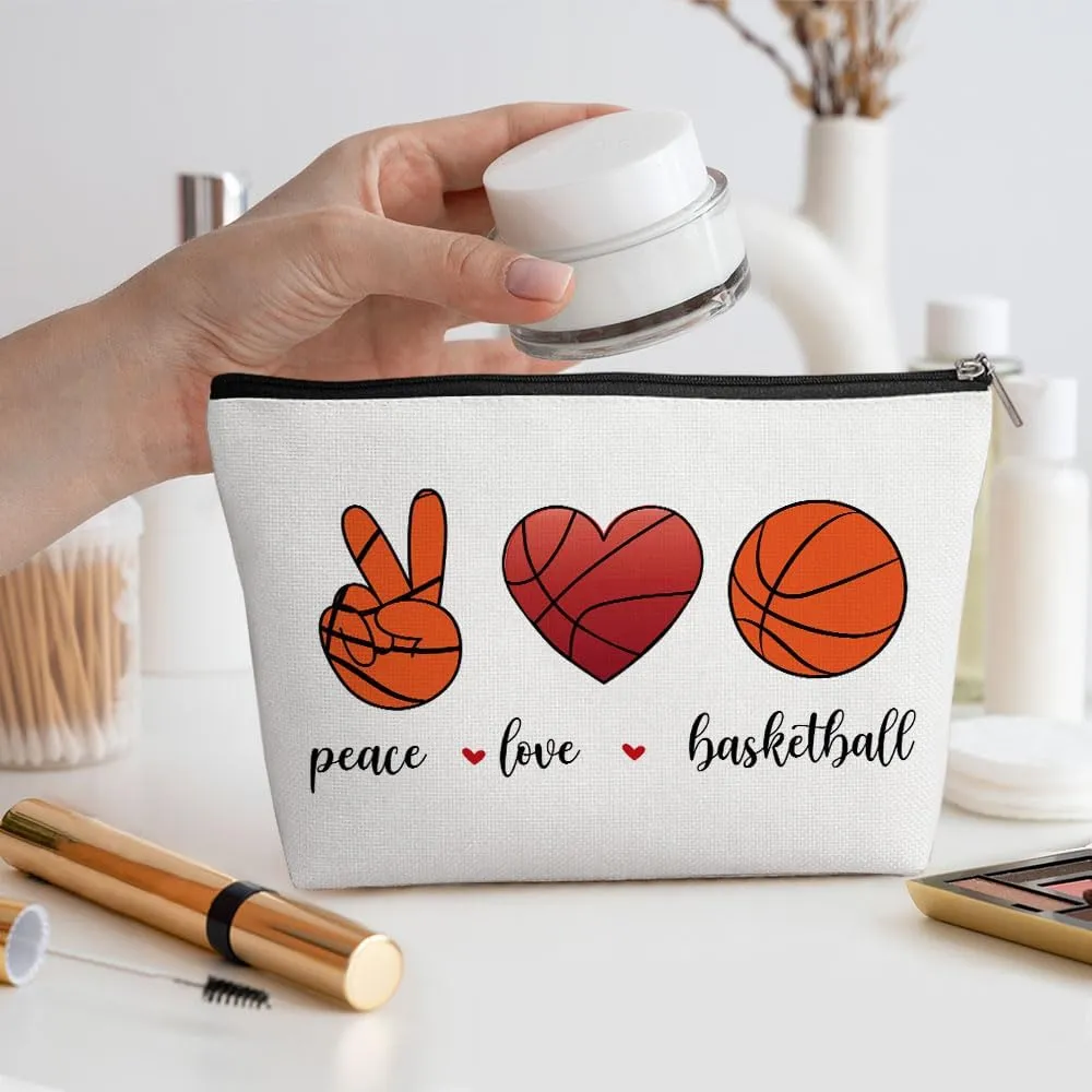 Funny Loves Basketball Cosmetic Bag for Women, Basketball Gifts, Basketball Lovers Gifts Makeup Bag Inspirational Cosmeticcase for Sport Basketball Coach Teacher Birthday Friendship Christmas