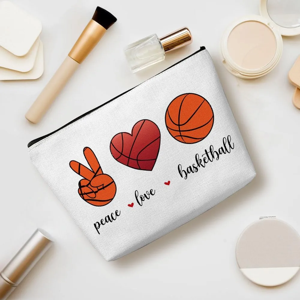 Funny Loves Basketball Cosmetic Bag for Women, Basketball Gifts, Basketball Lovers Gifts Makeup Bag Inspirational Cosmeticcase for Sport Basketball Coach Teacher Birthday Friendship Christmas