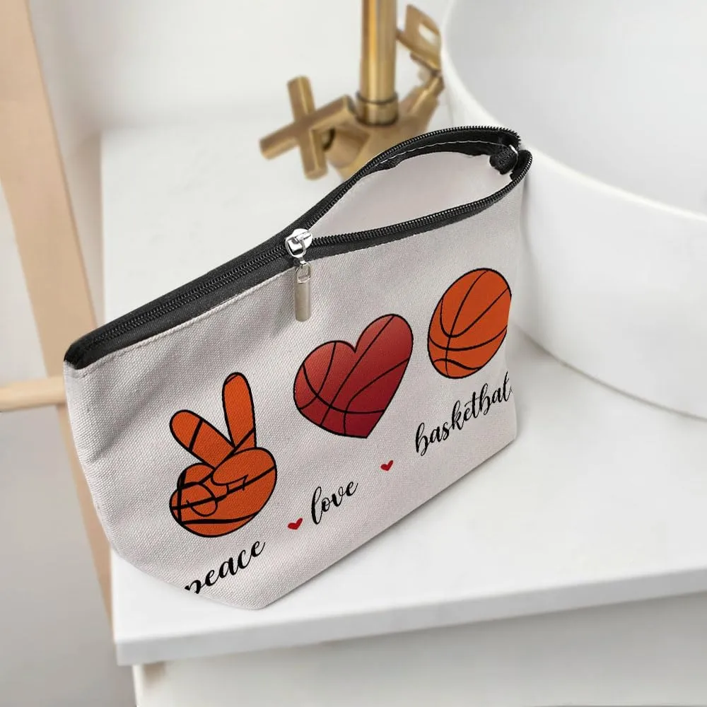 Funny Loves Basketball Cosmetic Bag for Women, Basketball Gifts, Basketball Lovers Gifts Makeup Bag Inspirational Cosmeticcase for Sport Basketball Coach Teacher Birthday Friendship Christmas