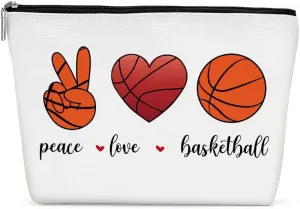 Funny Loves Basketball Cosmetic Bag for Women, Basketball Gifts, Basketball Lovers Gifts Makeup Bag Inspirational Cosmeticcase for Sport Basketball Coach Teacher Birthday Friendship Christmas