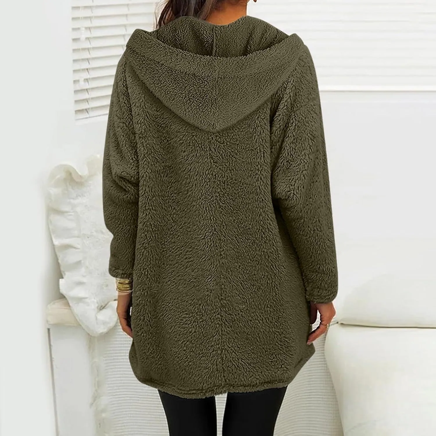Fuzzy Fleece Pullover Women Sherpa Lined Crewneck Sweatshirts 2024 Trendy Winter Warm Faux Fur Loungewear with Pockets