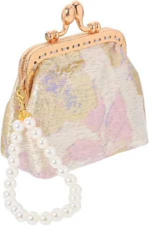 GALPADA Chic Chinese Style Brocade Purse Pearl Hand Wallet Floral Clutch Bag Souvenir for Weddings Parties