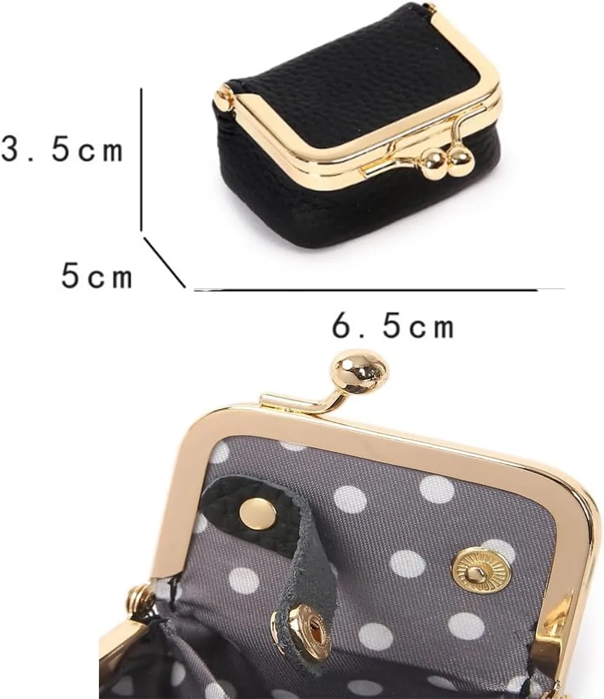 Genuine Leather Mini Jewelry Box, Portable Small Travel Jewelry Leather Box with Kiss Lock,Mini Jewelry Bag Ring Box, Solid Color Travel Jewelry Case Storage Box for Girls, Women (Black)