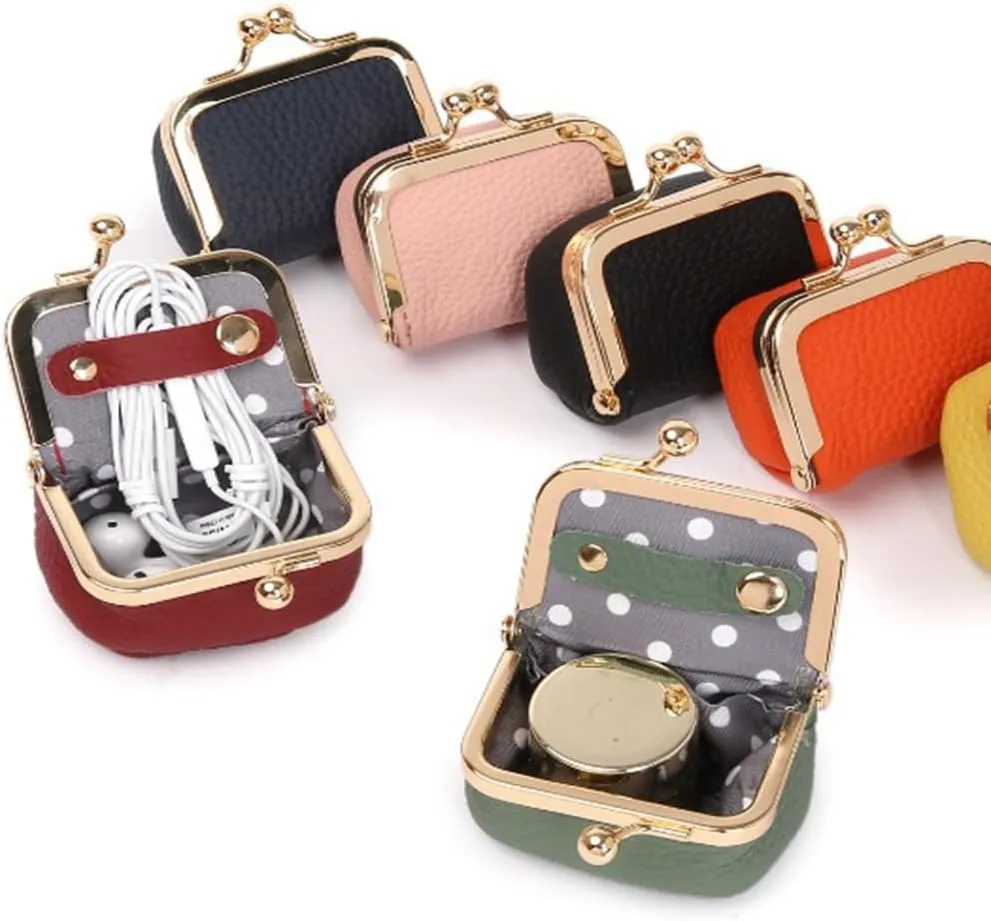 Genuine Leather Mini Jewelry Box, Portable Small Travel Jewelry Leather Box with Kiss Lock,Mini Jewelry Bag Ring Box, Solid Color Travel Jewelry Case Storage Box for Girls, Women (Black)