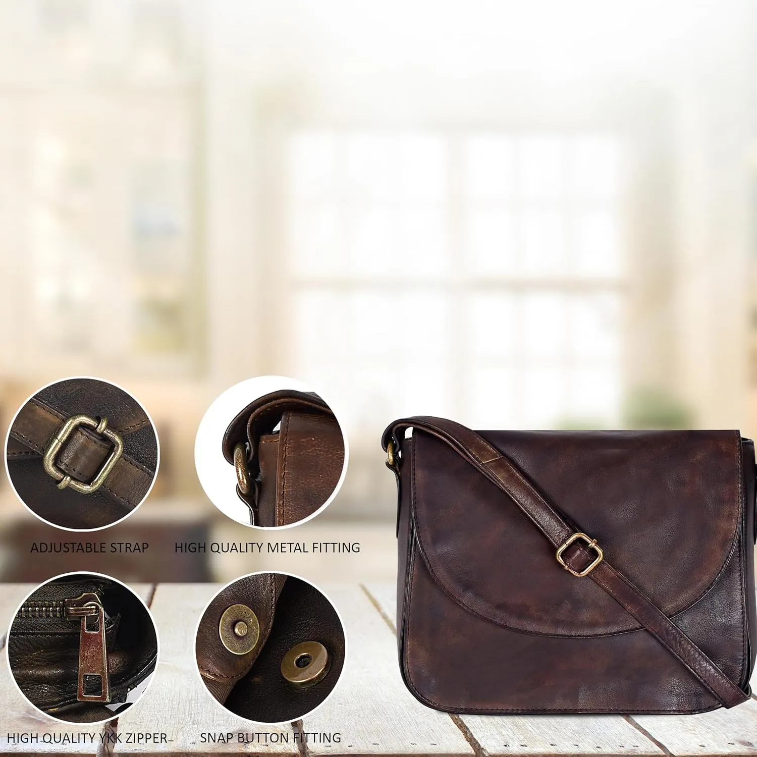 Genuine Leather Shoulder Crossbody Purse For Women with Adjustable Strap, Mobile Pocket & Outside & Inside Zipper