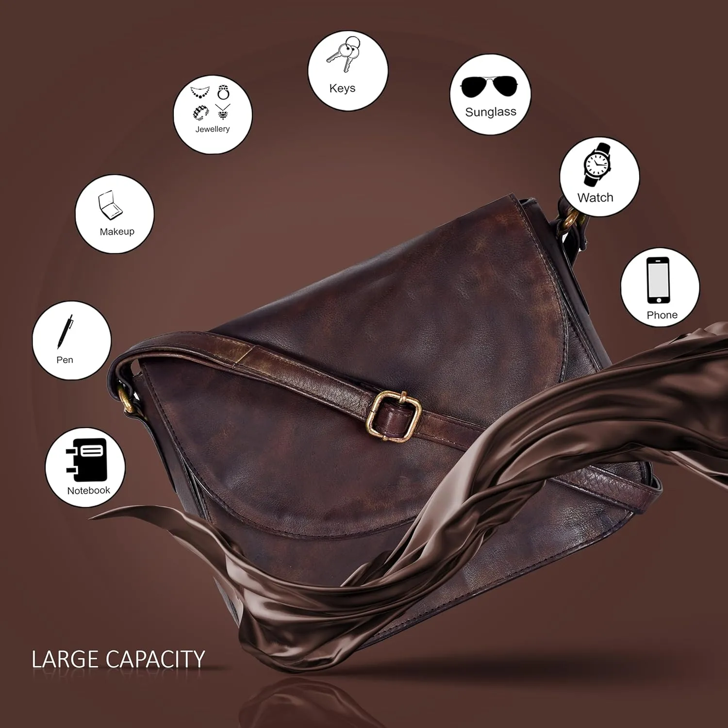 Genuine Leather Shoulder Crossbody Purse For Women with Adjustable Strap, Mobile Pocket & Outside & Inside Zipper
