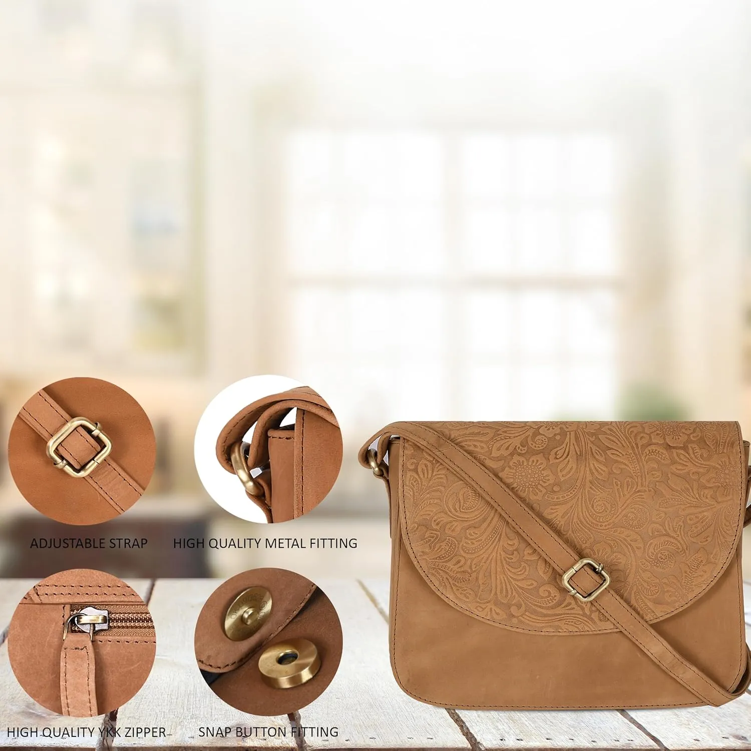 Genuine Leather Shoulder Crossbody Purse For Women with Adjustable Strap, Mobile Pocket & Outside & Inside Zipper