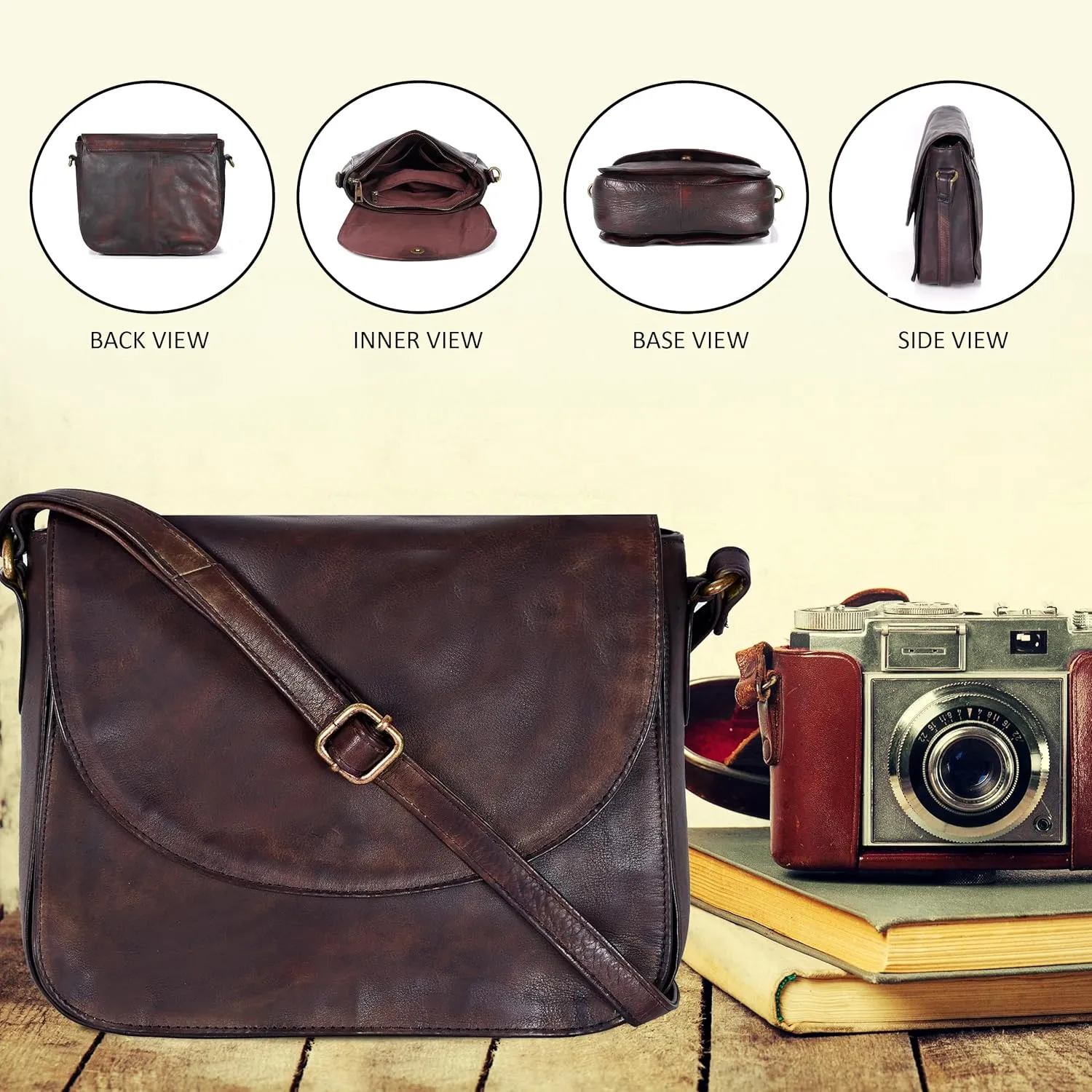 Genuine Leather Shoulder Crossbody Purse For Women with Adjustable Strap, Mobile Pocket & Outside & Inside Zipper