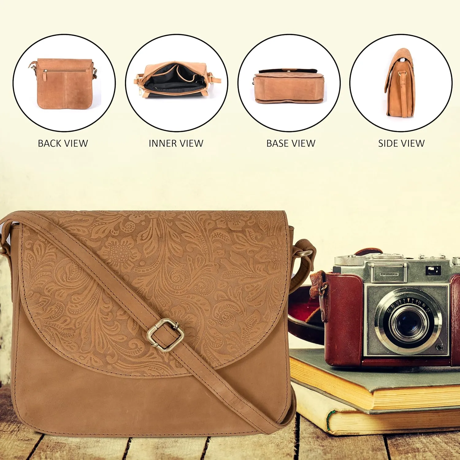 Genuine Leather Shoulder Crossbody Purse For Women with Adjustable Strap, Mobile Pocket & Outside & Inside Zipper