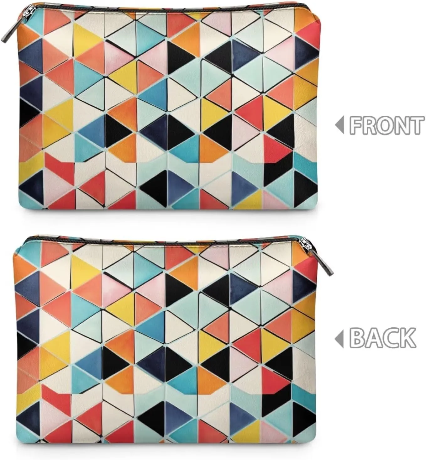 Geometric Lattice Customizable Travel Makeup Bag Slim PU Leather Makeup Bag for Purse (Fits 8  Essentials) | Personalized Makeup Bag for Moms Teens Professionals